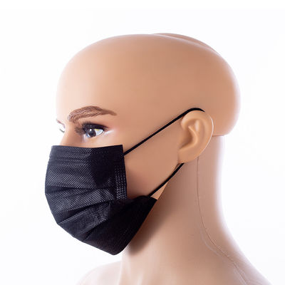 Plain Women Custom Earloop 4 Ply 3 Layers Surgical Face Masks All Black